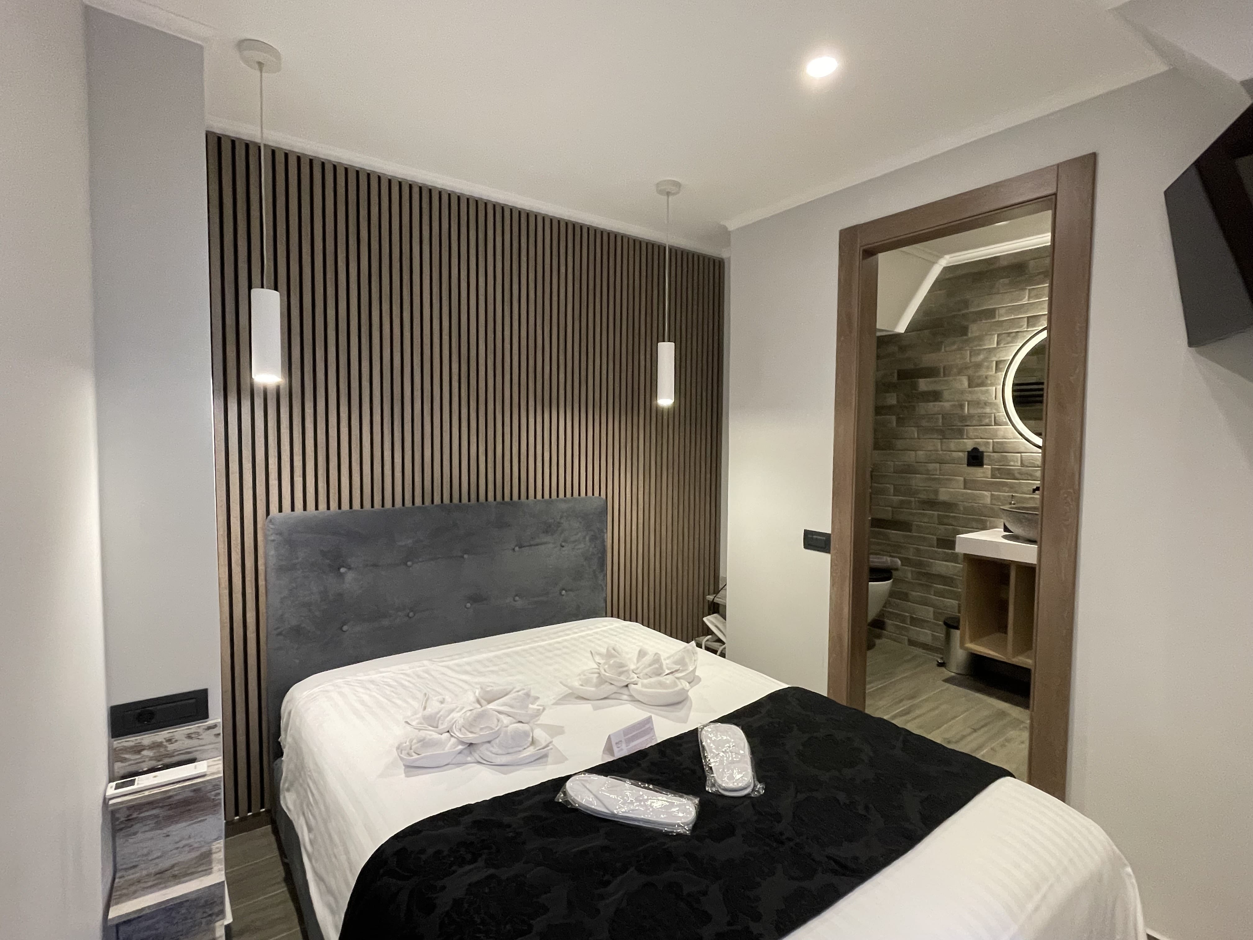 a bedroom with a large bed