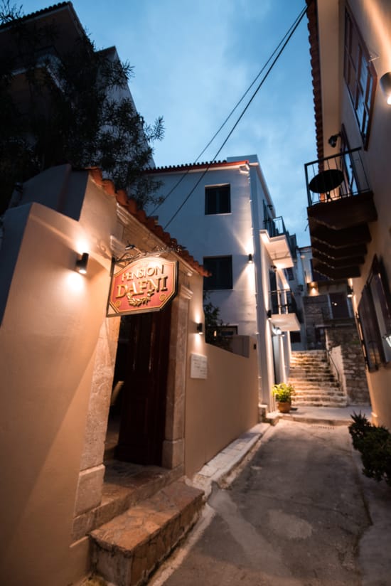a narrow street with buildings on both sides