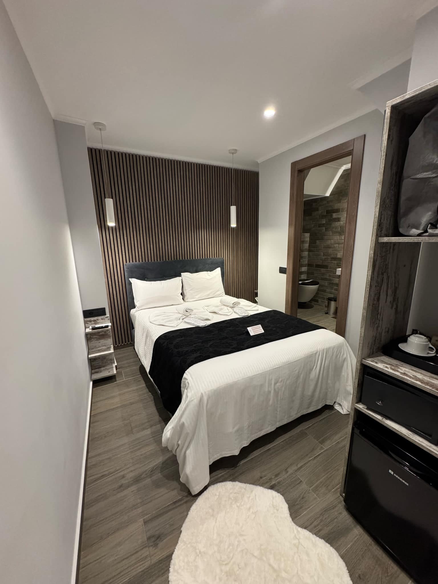 a bedroom with a large bed