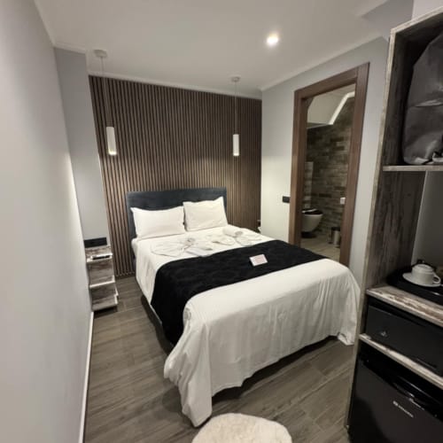 a bedroom with a large bed