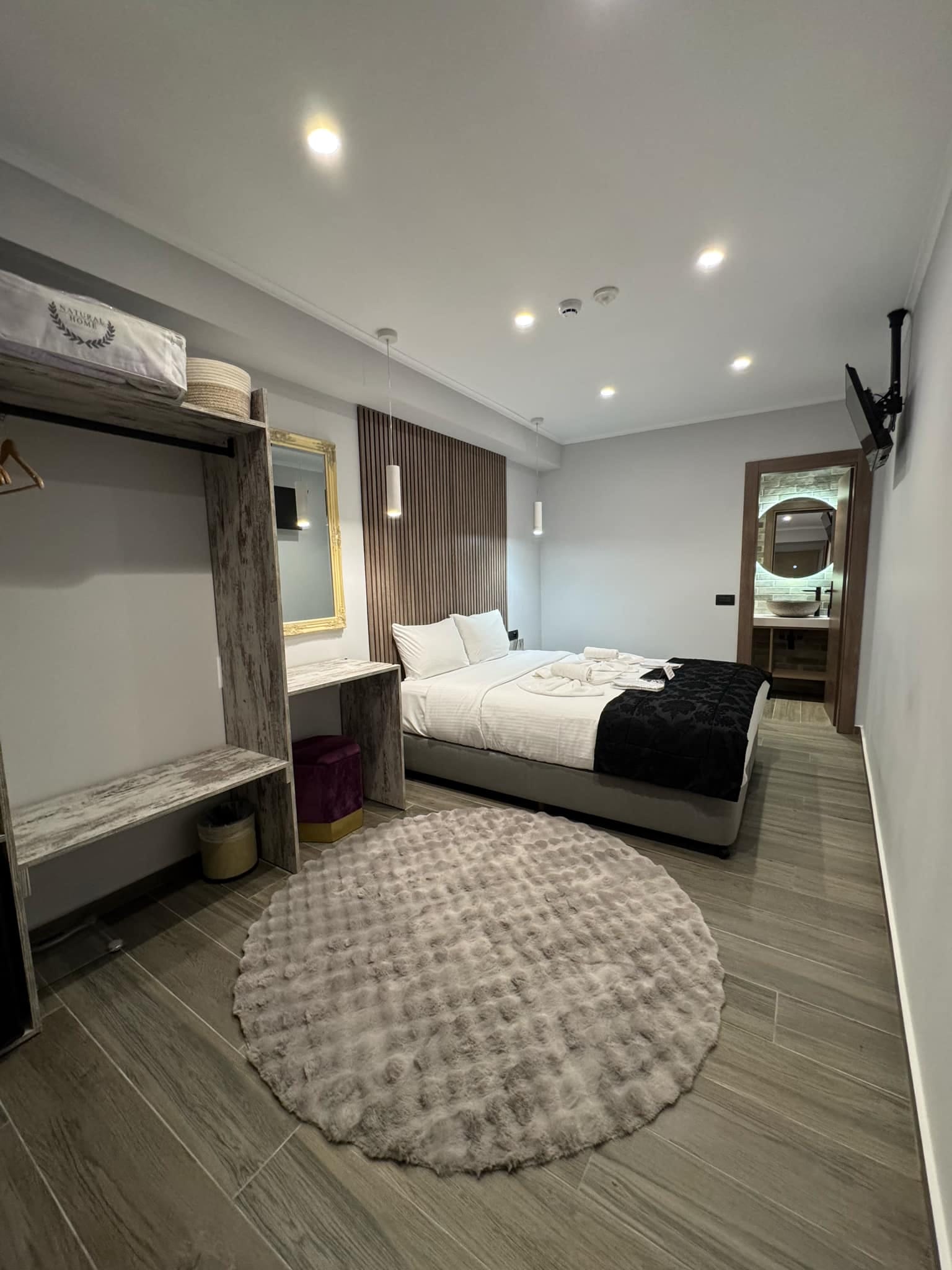 a bedroom with two beds