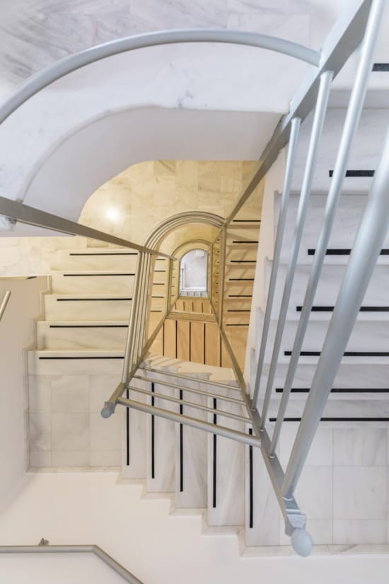 a staircase with a window