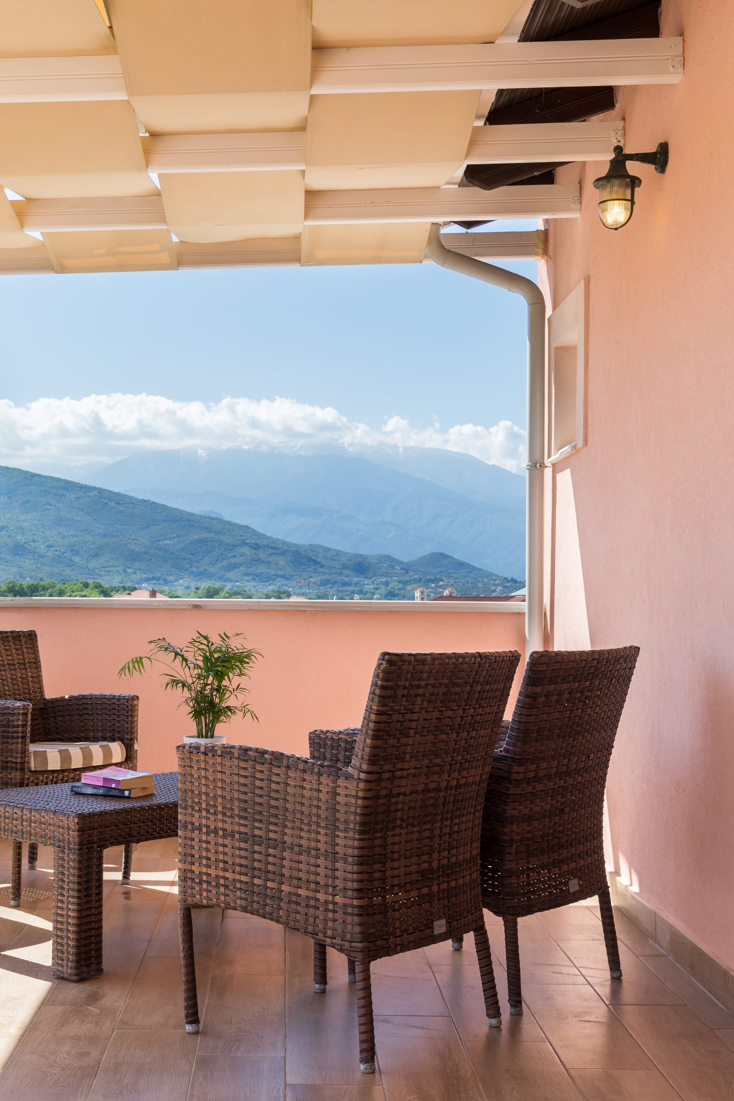 a room with chairs and a table