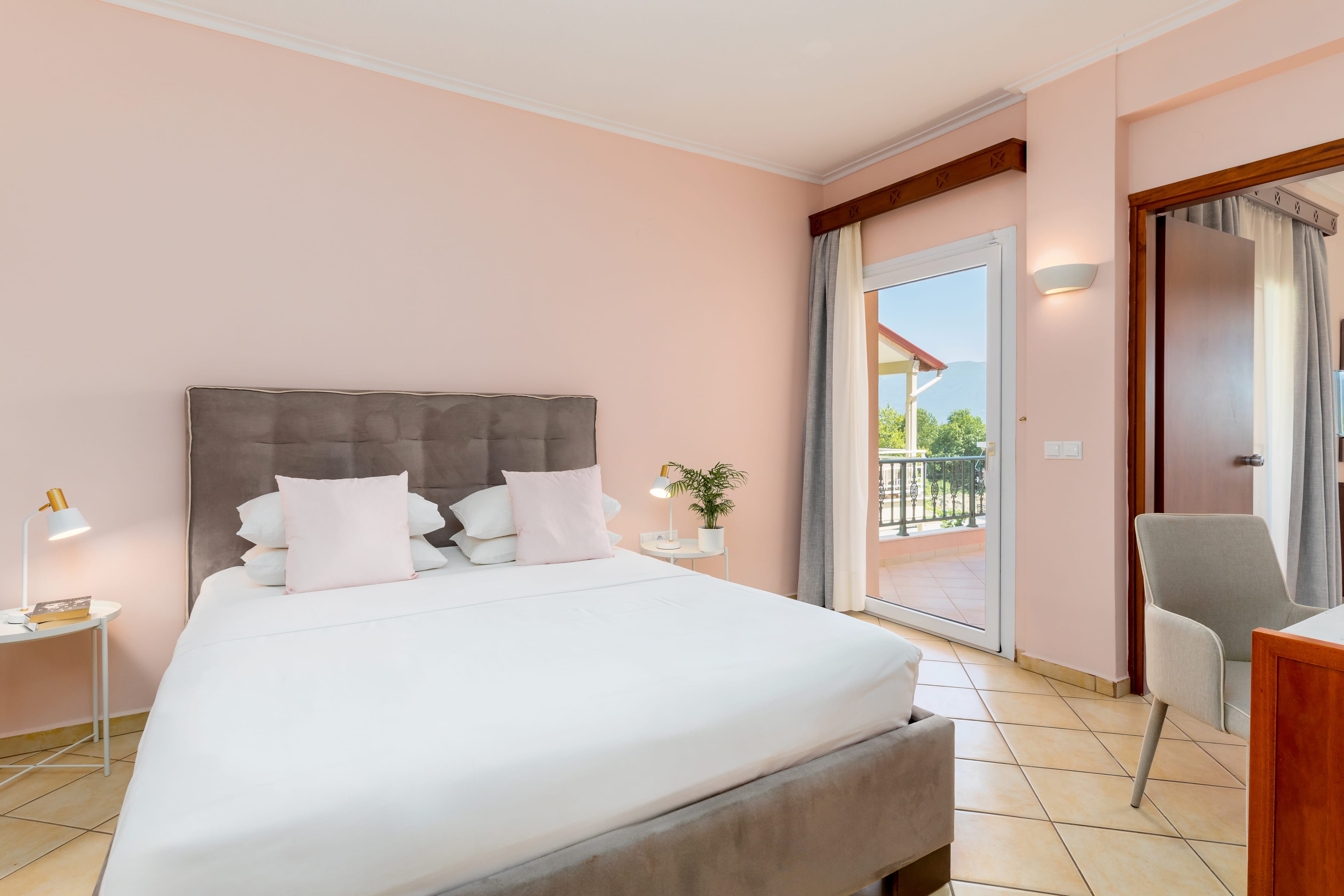 a bedroom with a large bed