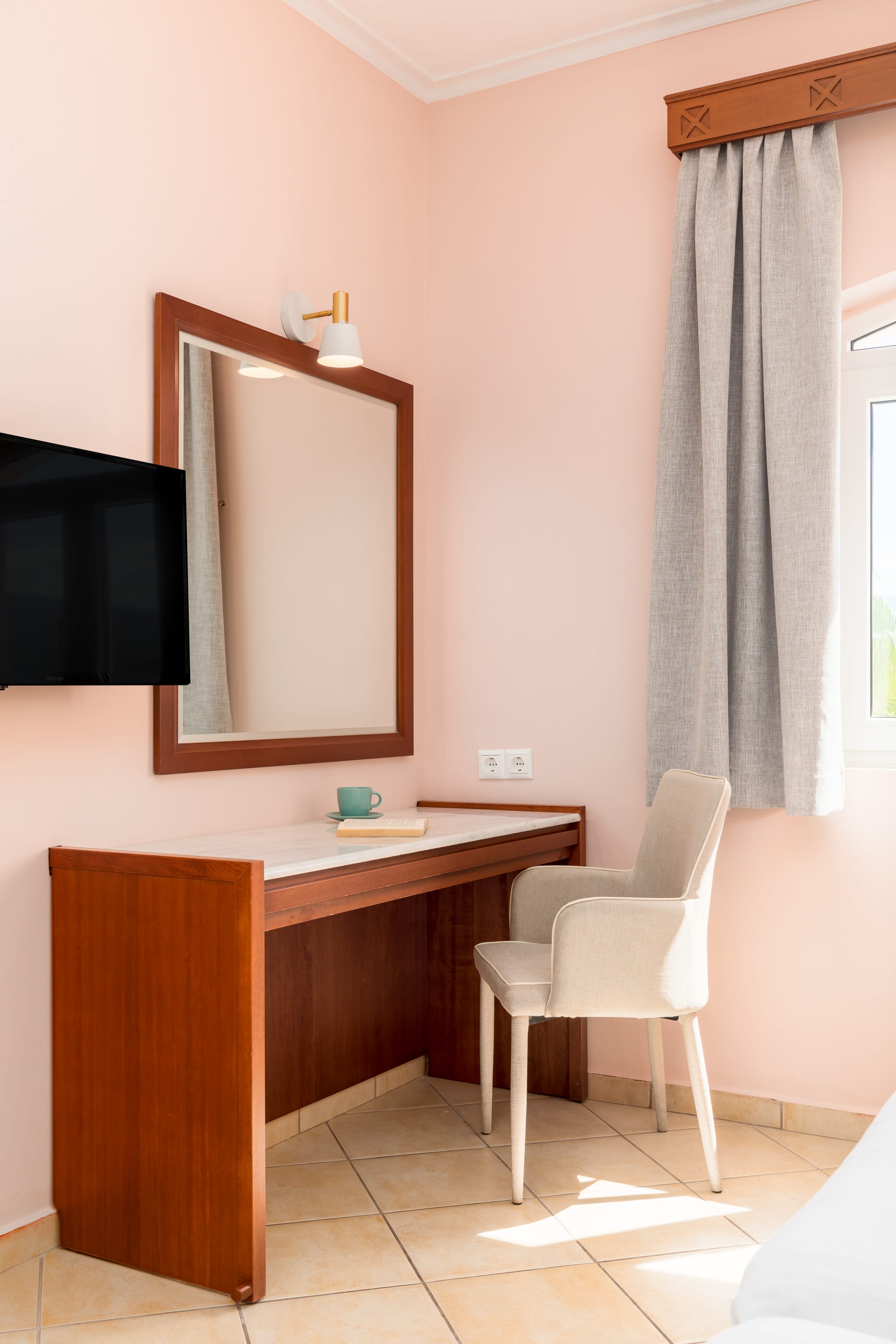 a room with a desk and a chair