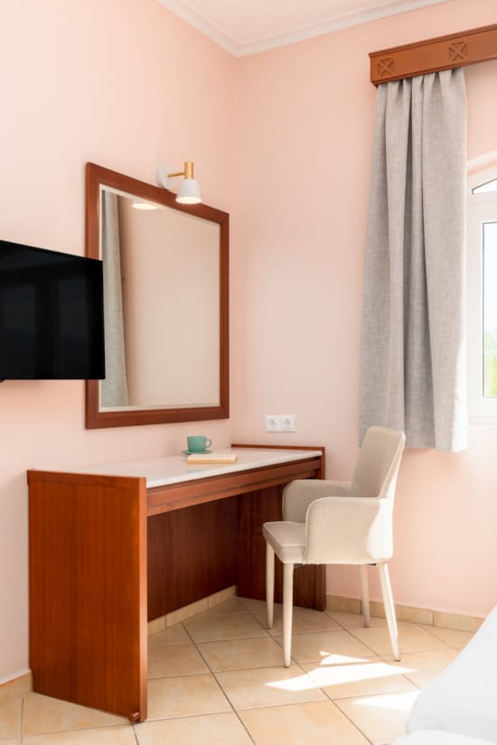 a room with a desk and a chair