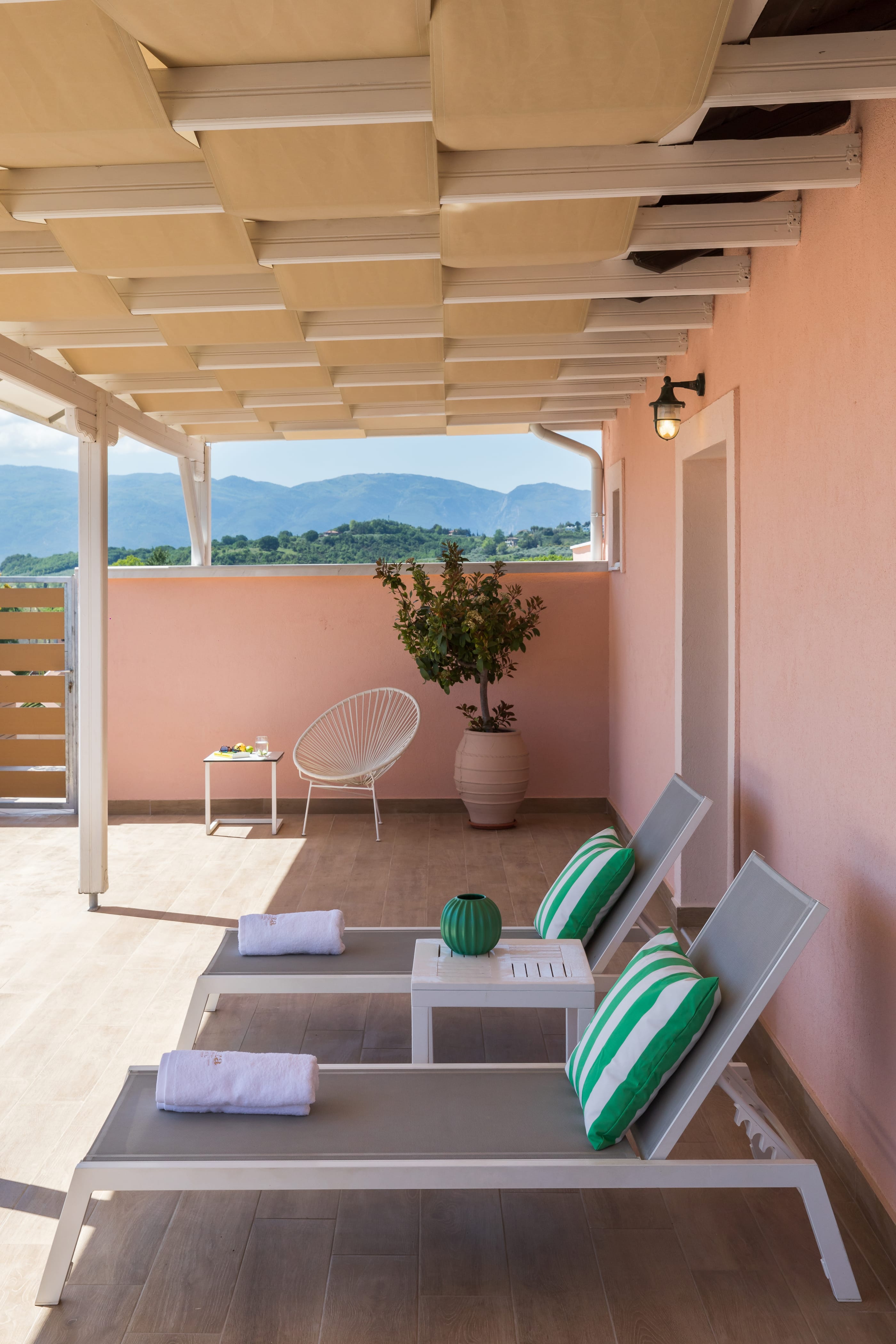 a room with a table and chairs