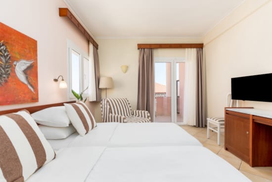 a bedroom with a bed and a tv