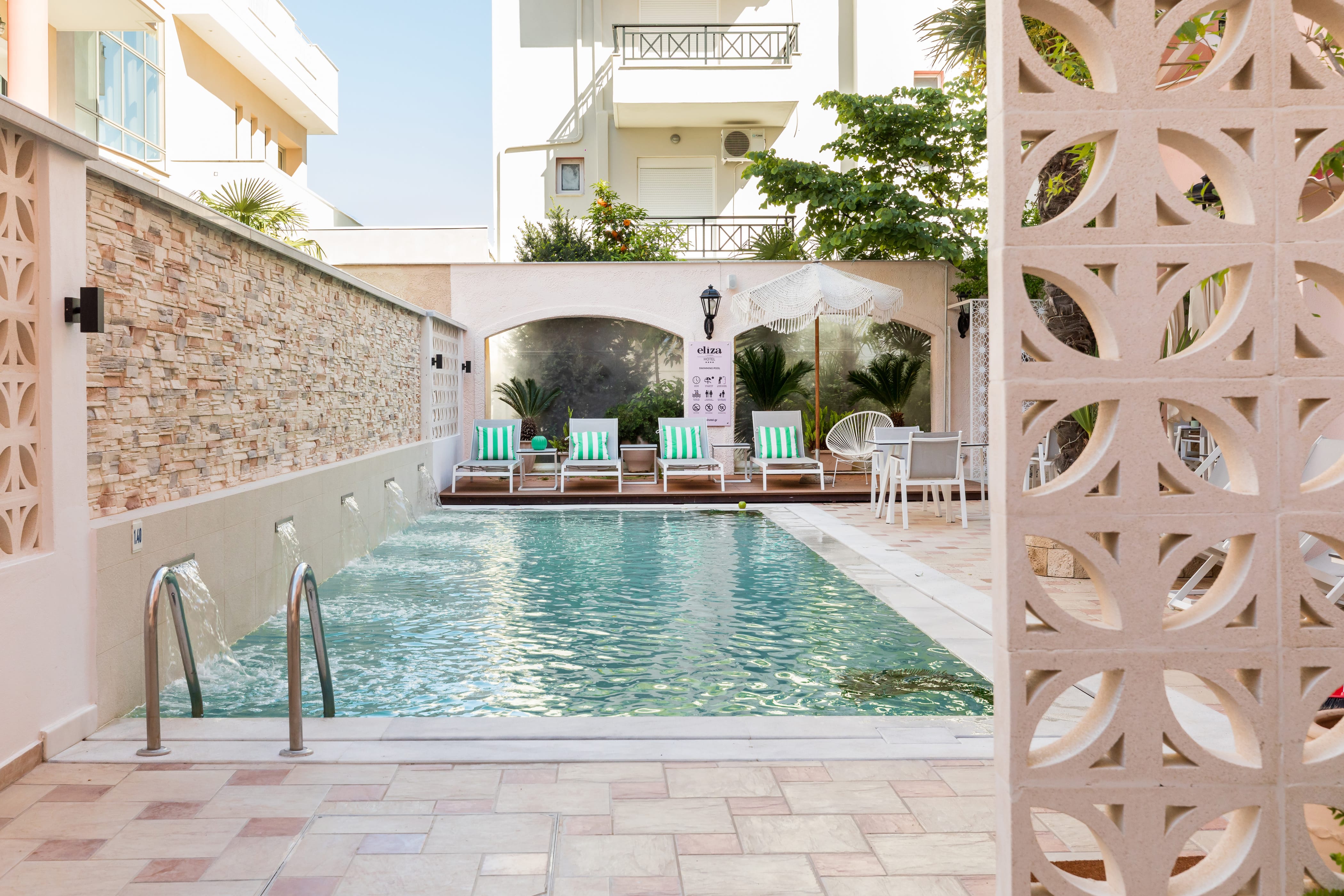 a pool in a courtyard