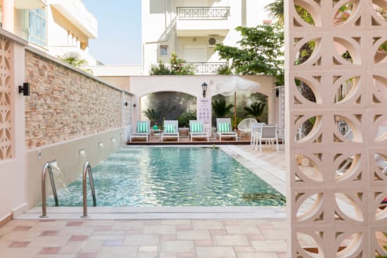 a pool in a courtyard