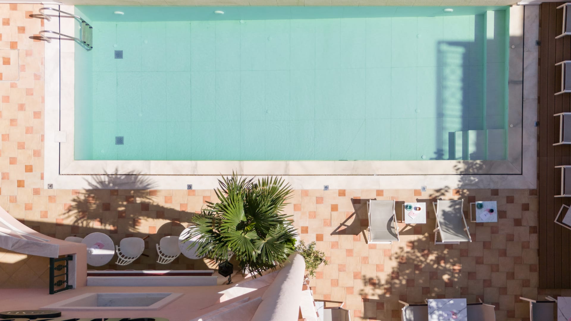 a building with a blue wall