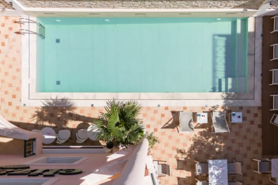 a building with a blue wall