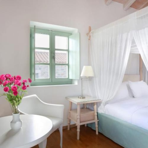 a room with a bed and a table