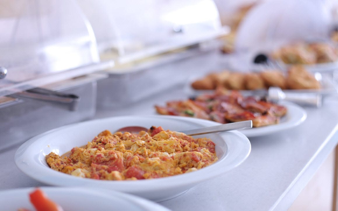 a table full of plates of food