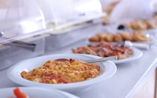 a table full of plates of food