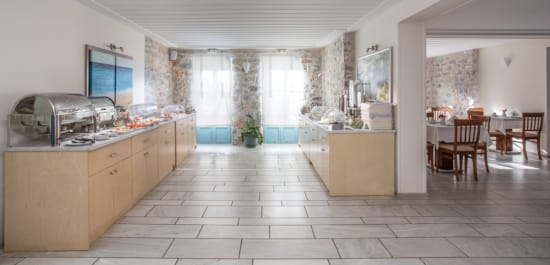 a large kitchen with a large island