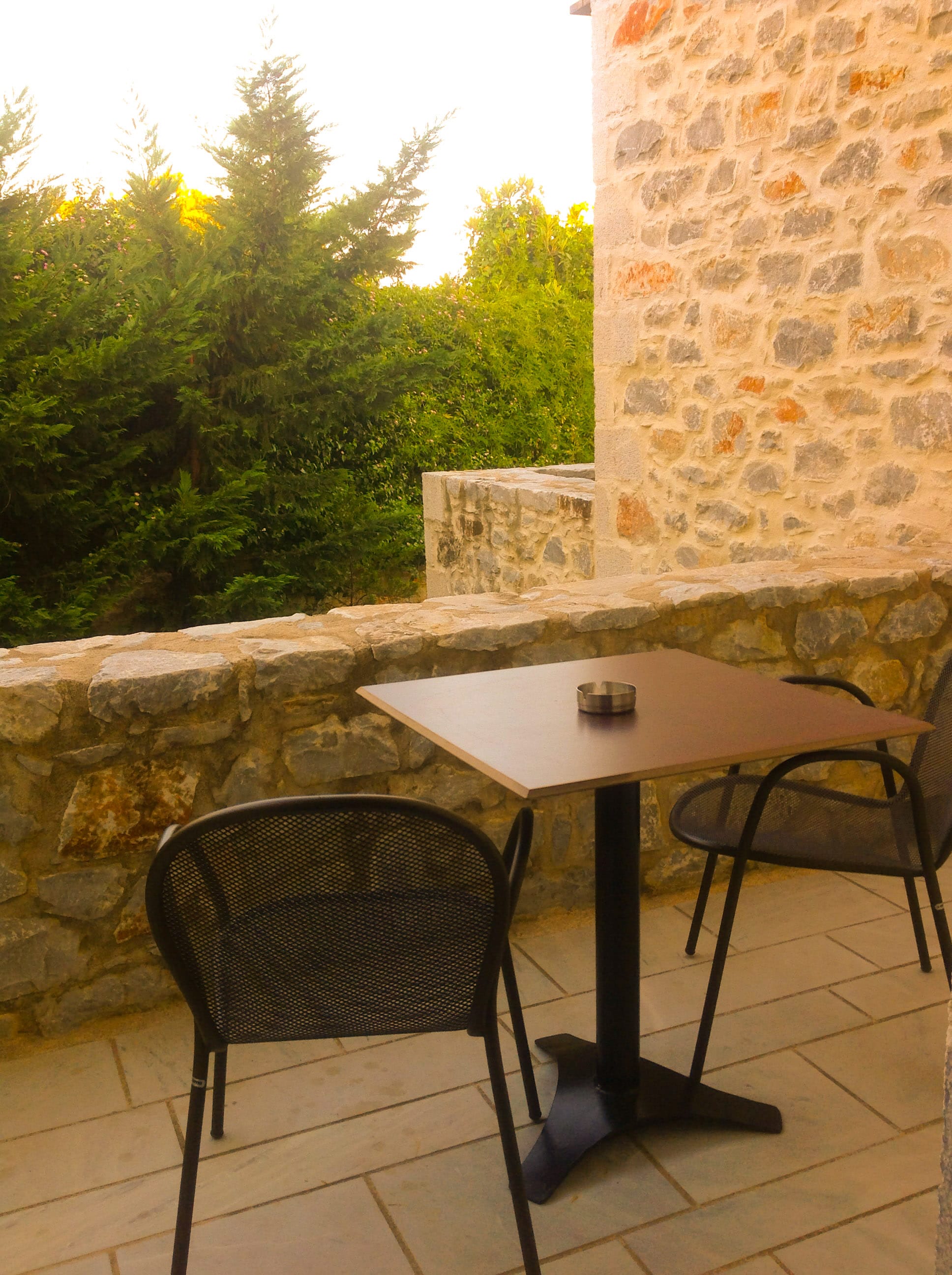 a table and chairs outside