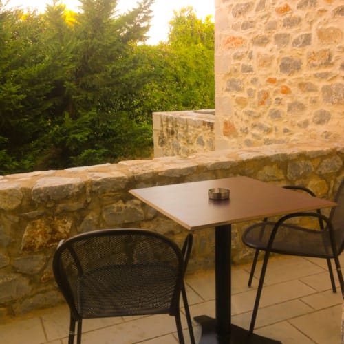 a table and chairs outside