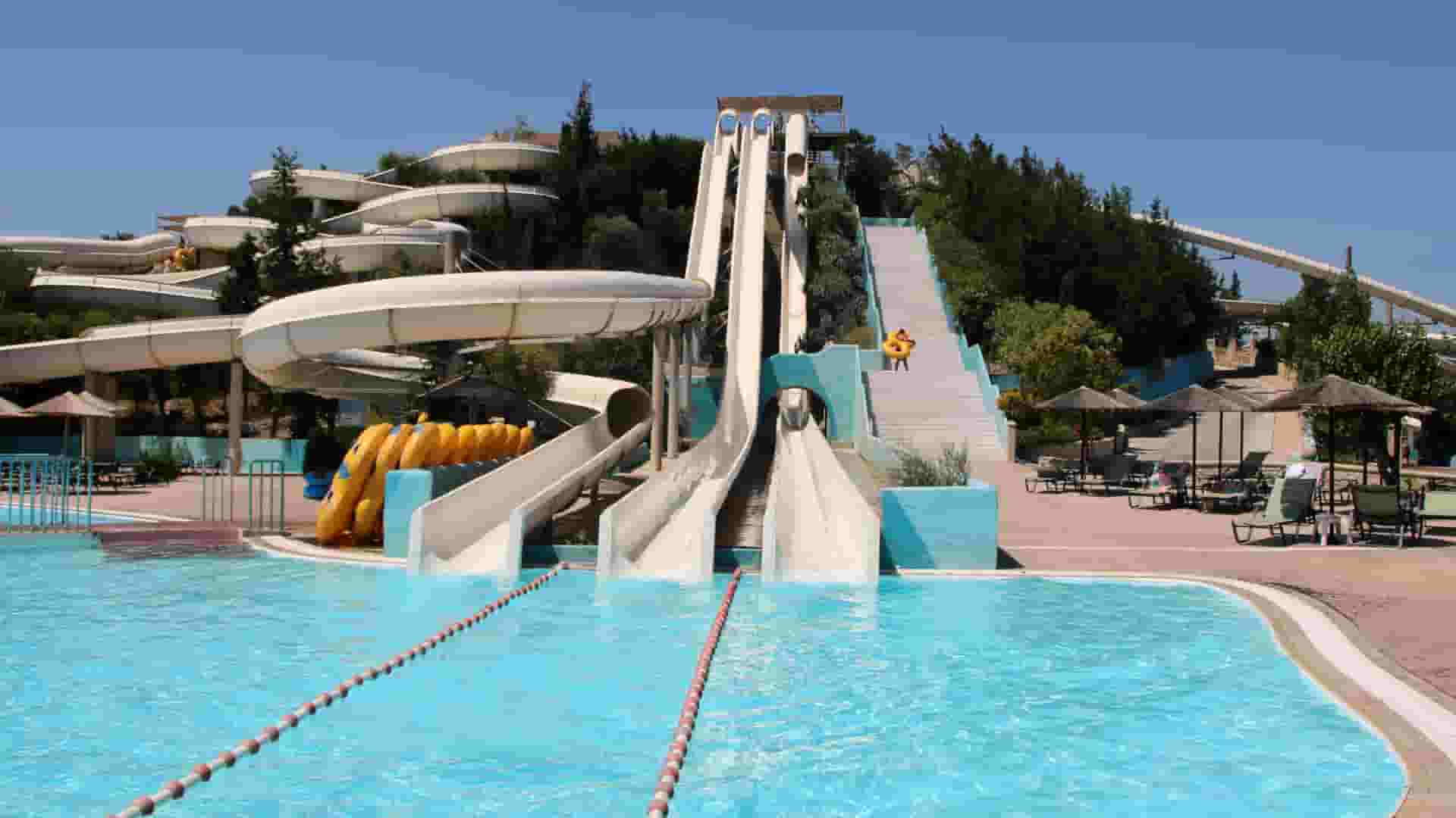 a pool with a slide