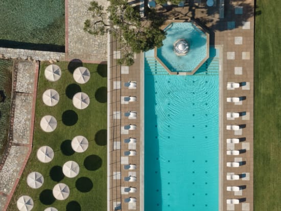 a pool with a pool table