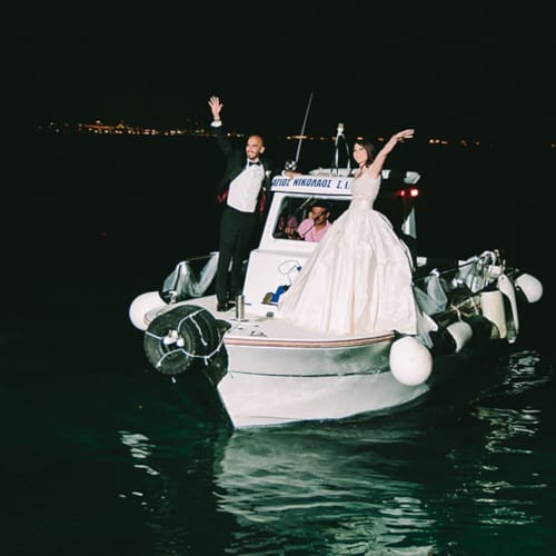 a man and woman on a boat