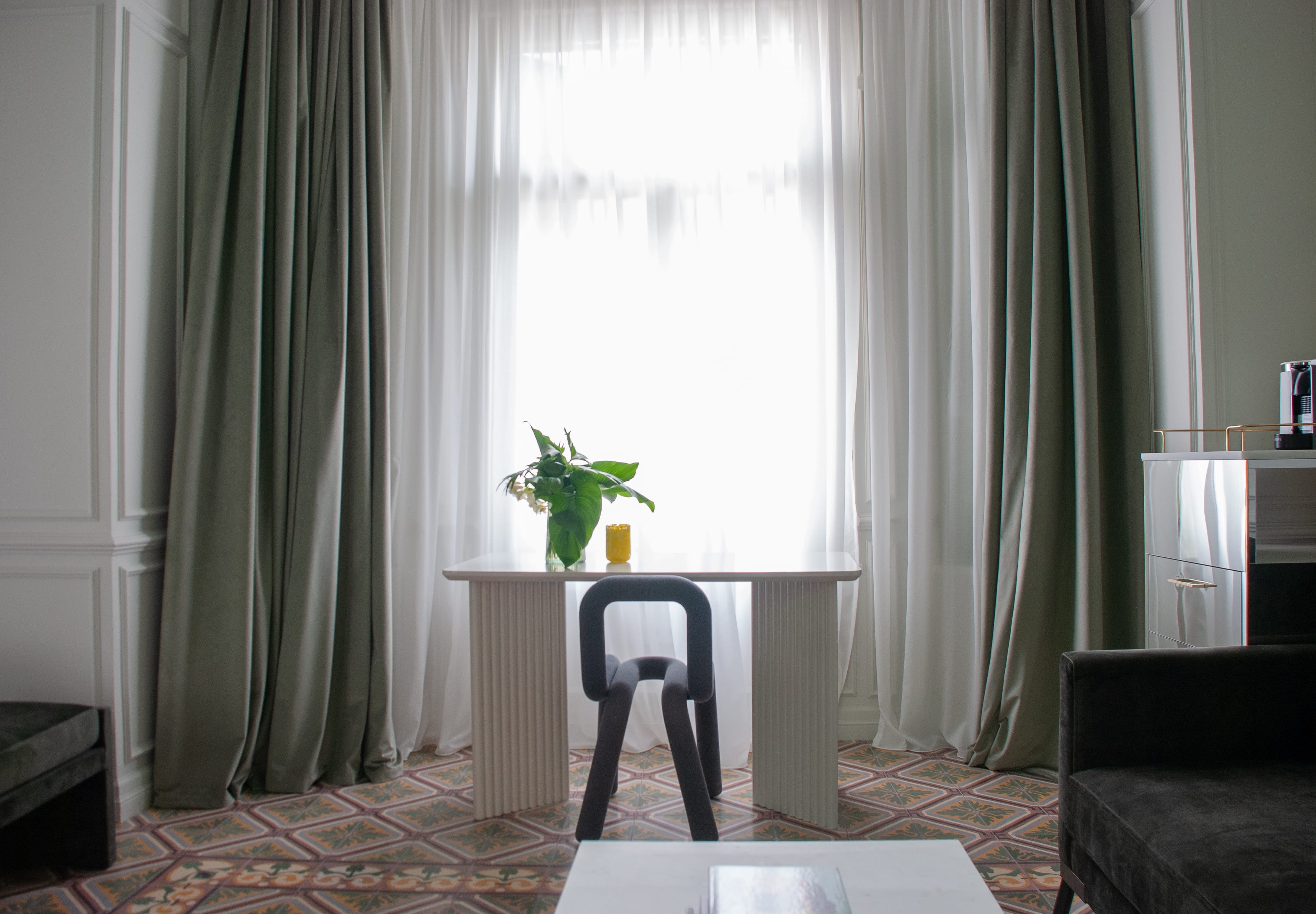 a table with a plant on it