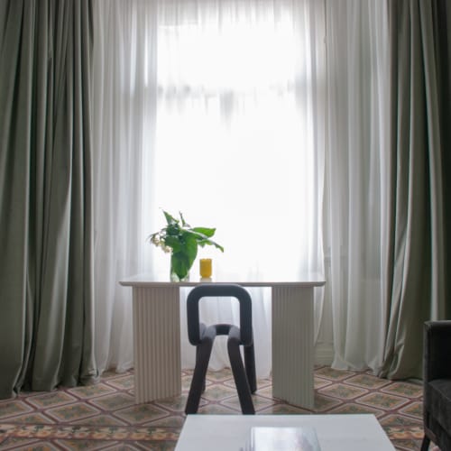 a table with a plant on it