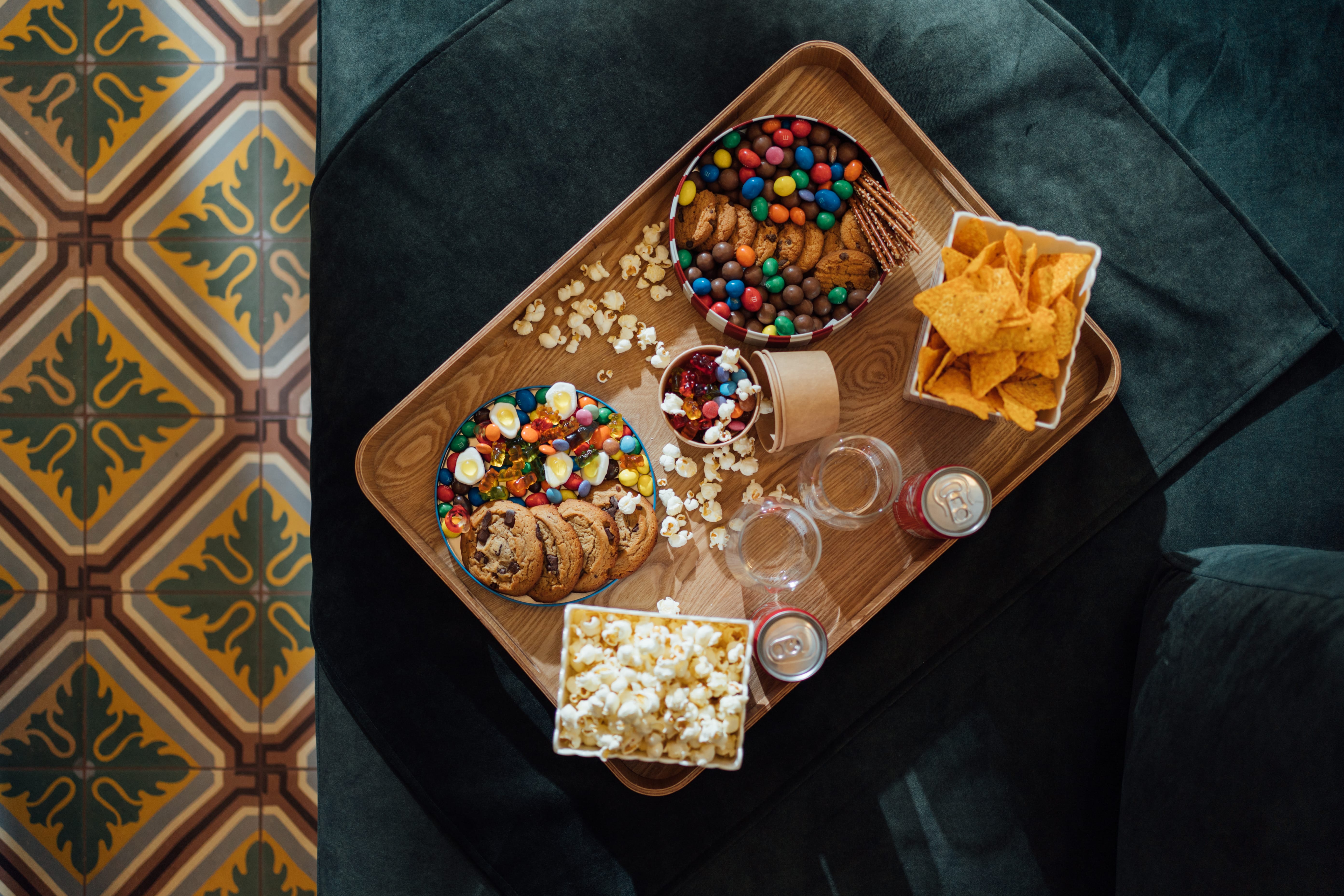 a table with food and drinks on it
