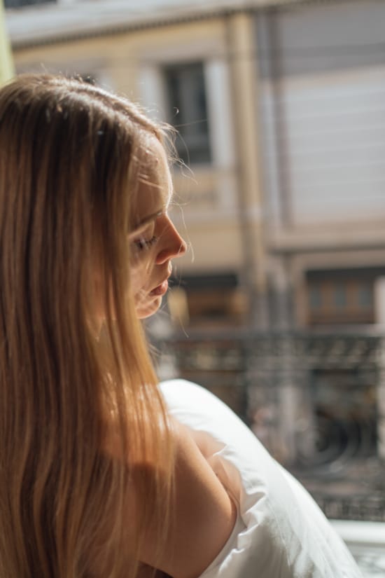 a woman with long hair