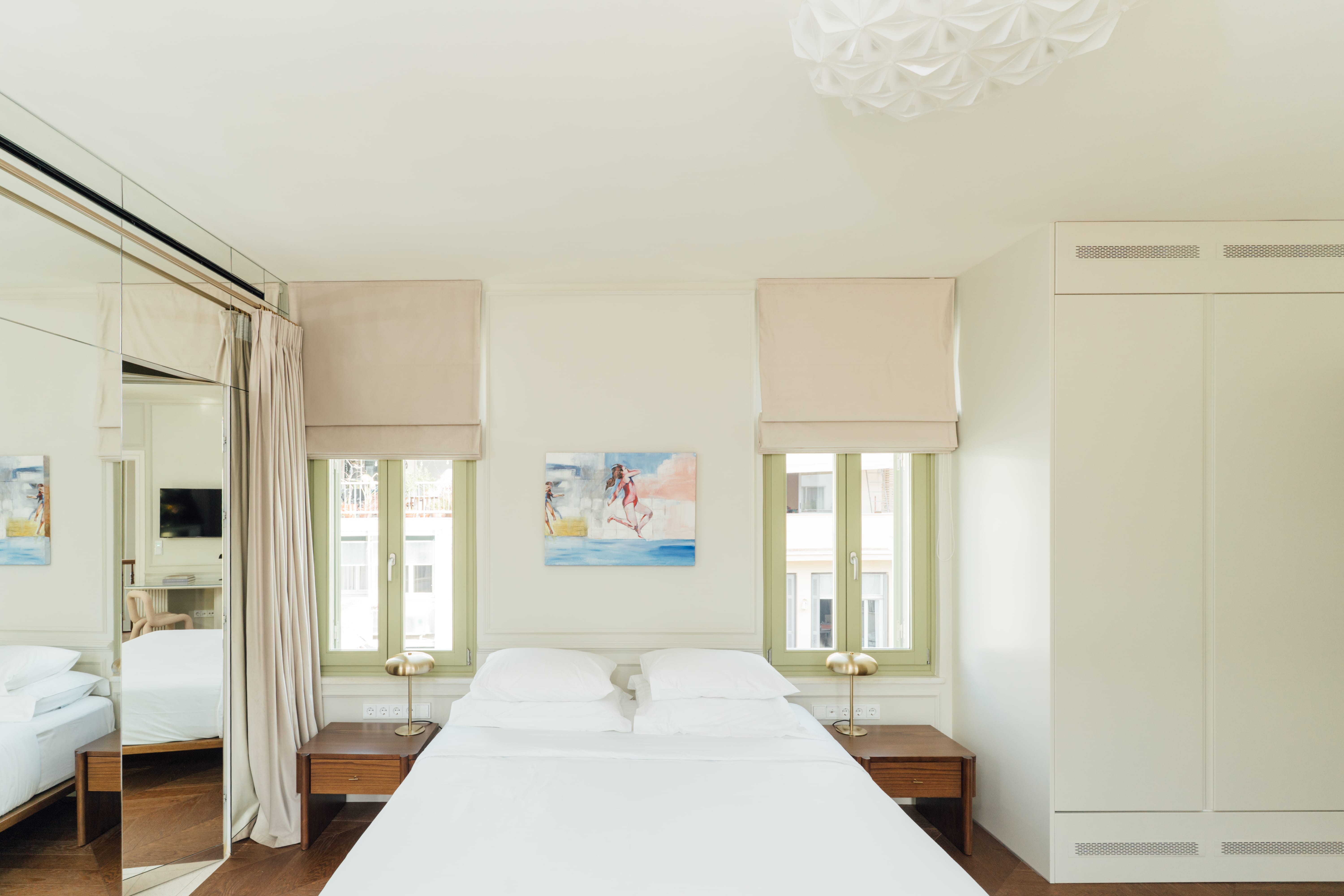 a bedroom with two beds