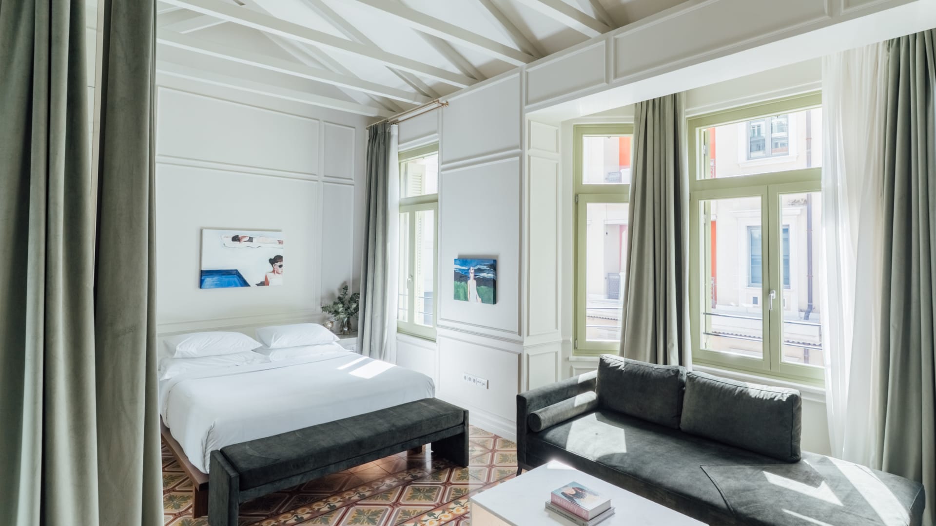 a room with a bed and a couch