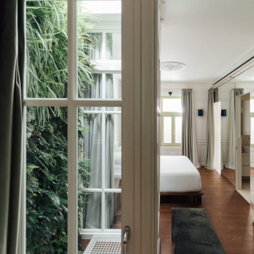 a room with a couch and a table