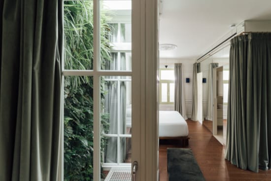 a room with a couch and a table