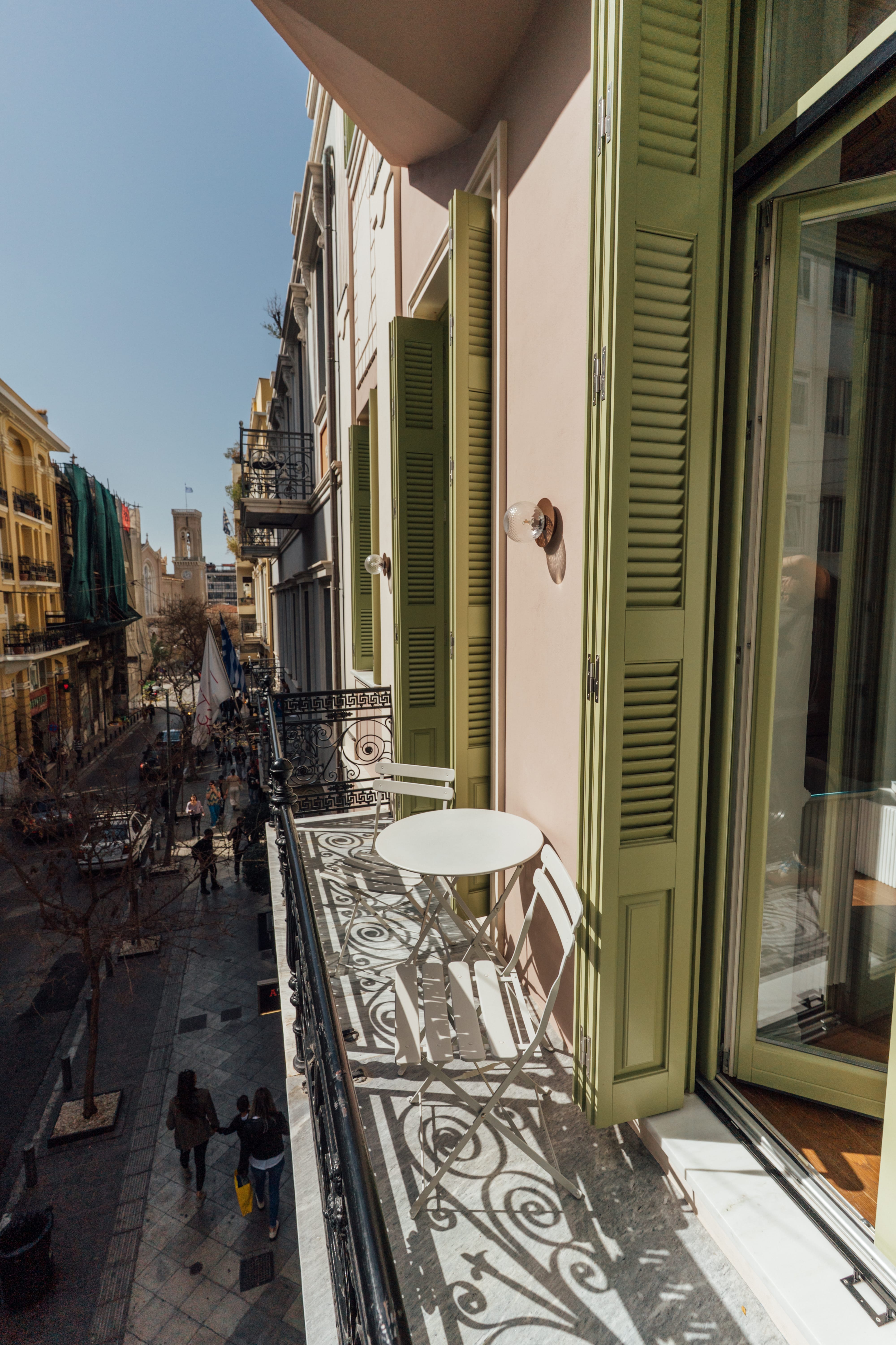 a street with people walking on it