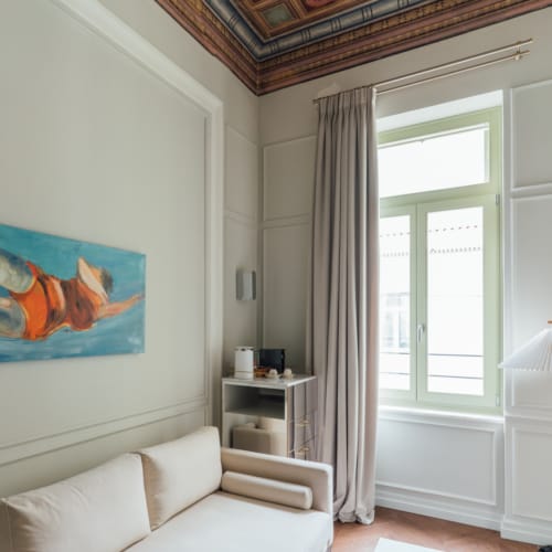 a room with a couch and a table