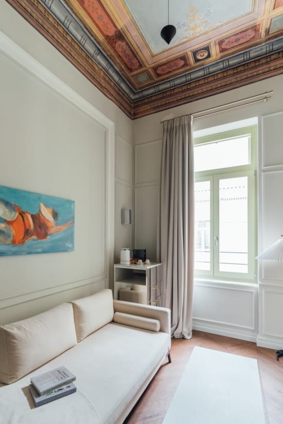 a room with a couch and a table