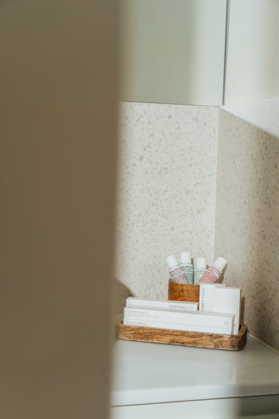 a shelf with objects on it