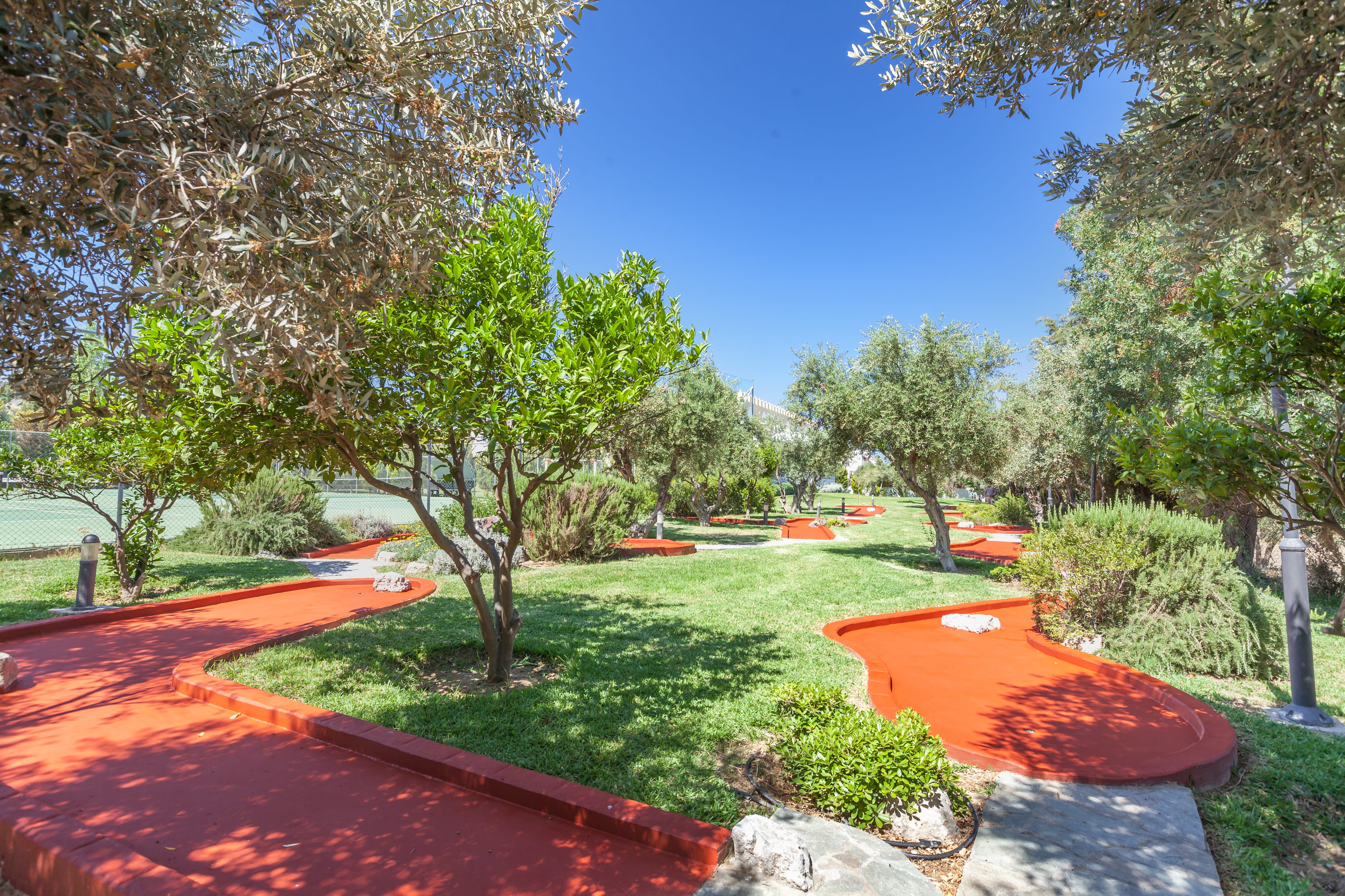 a park with a red slide