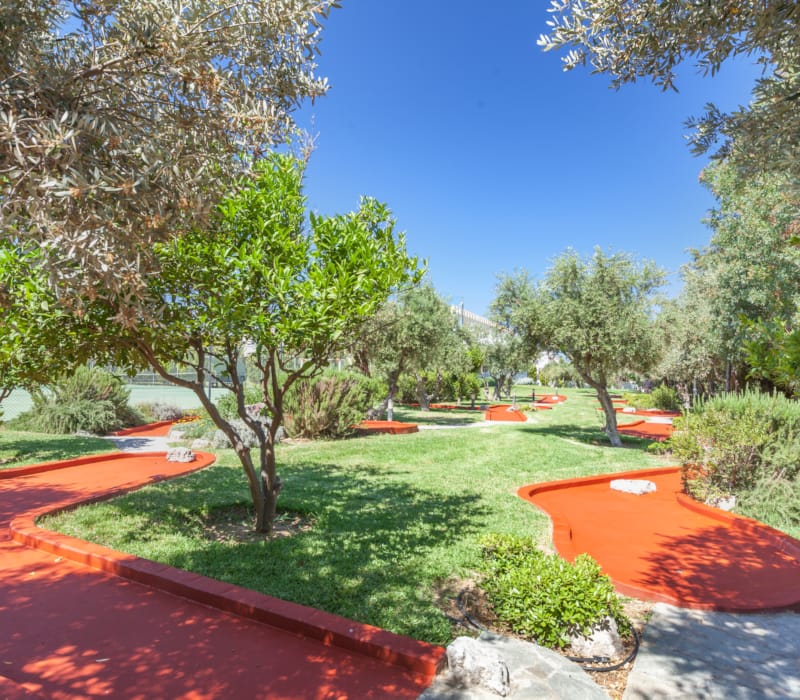 a park with a red slide