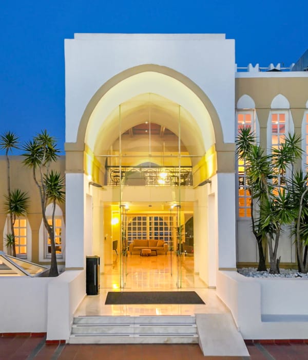 a building with a gold door