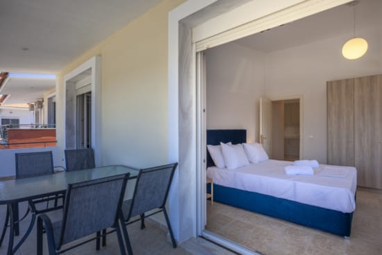 a room with a bed and a table