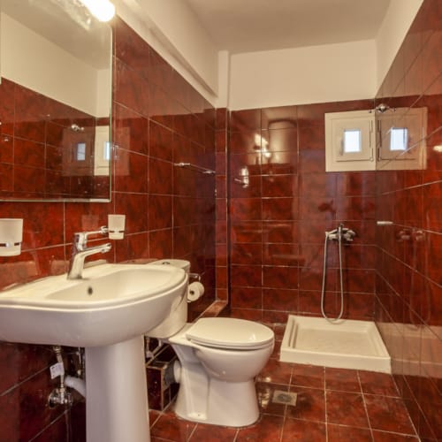 a bathroom with a sink toilet and a mirror