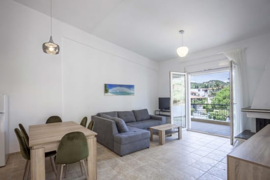 a living room with a couch and a table