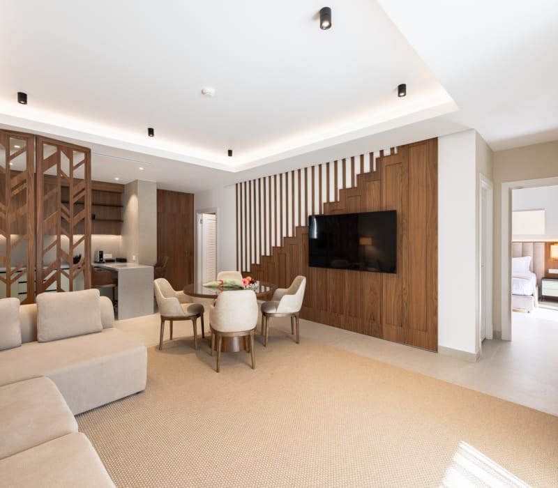 a living room with a fireplace