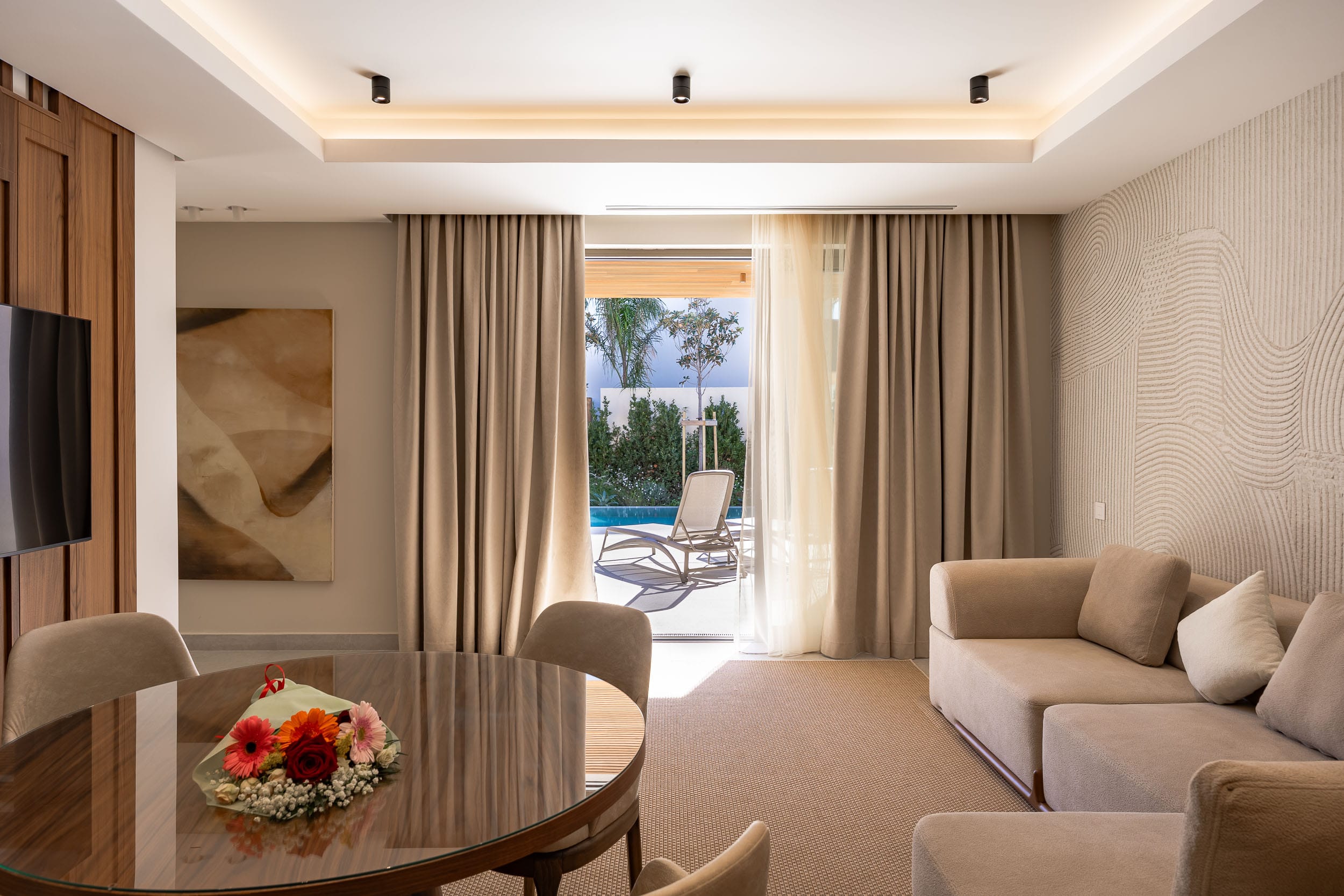 a living room with a large window