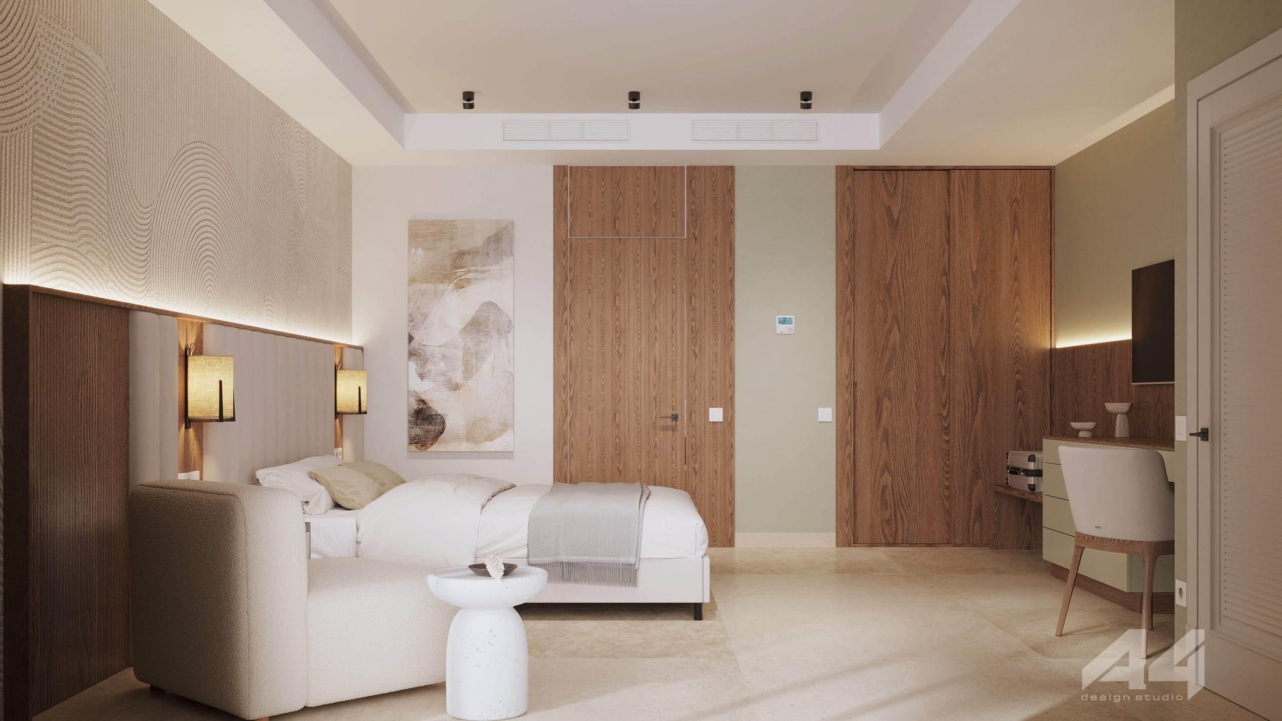 a room with a bed and a couch