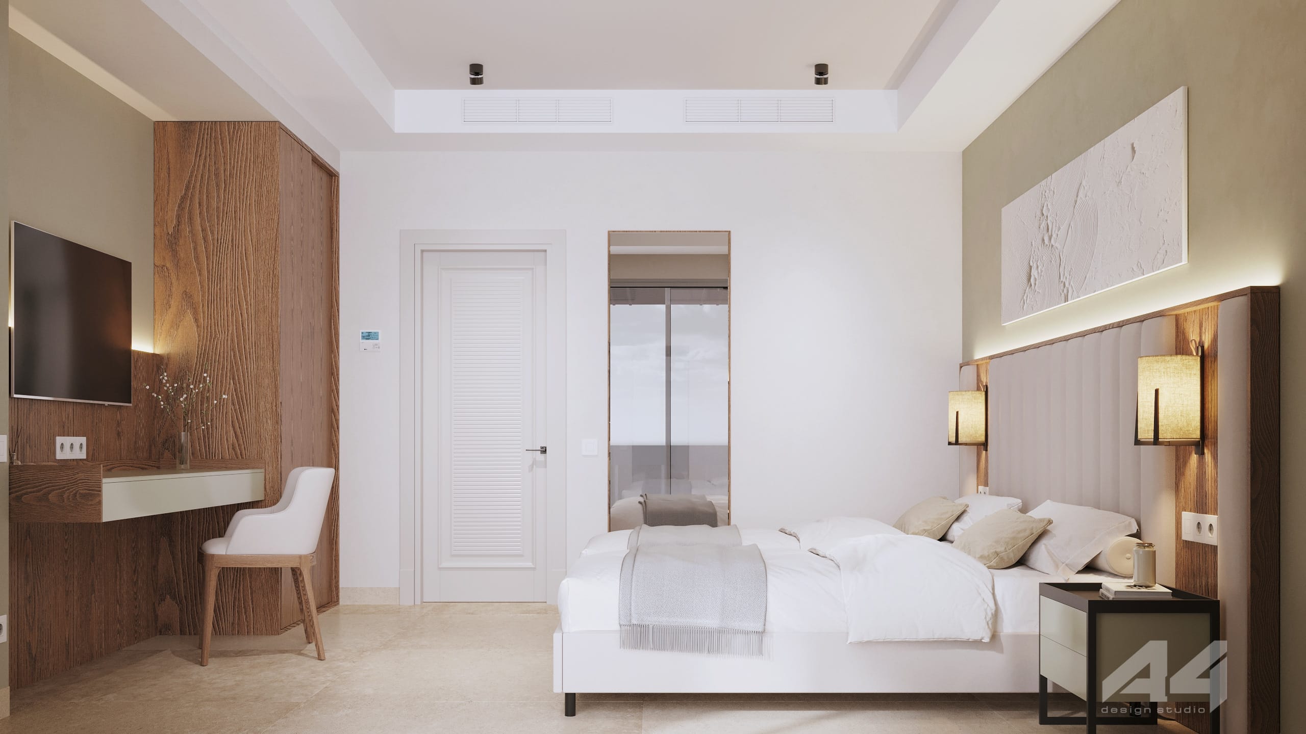 a room with a bed and a chair