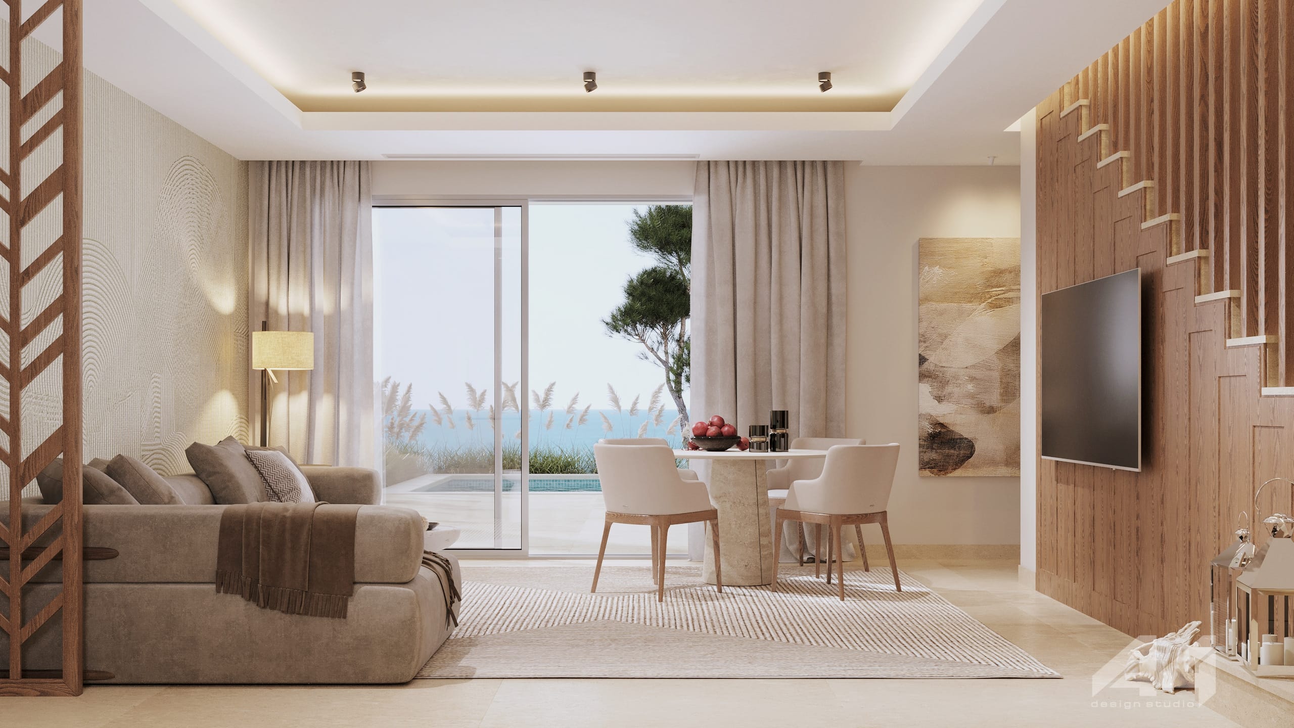 a living room with a large window