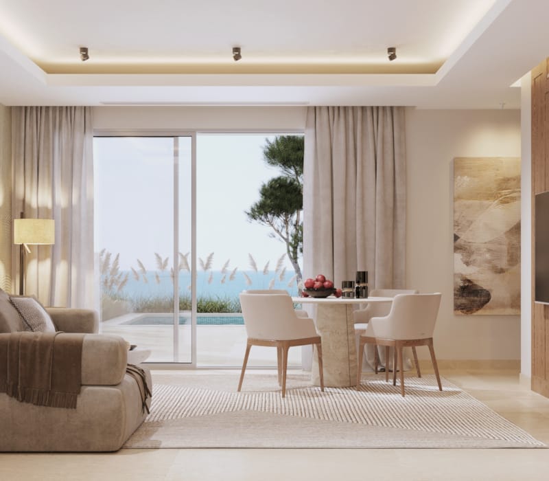 a living room with a large window