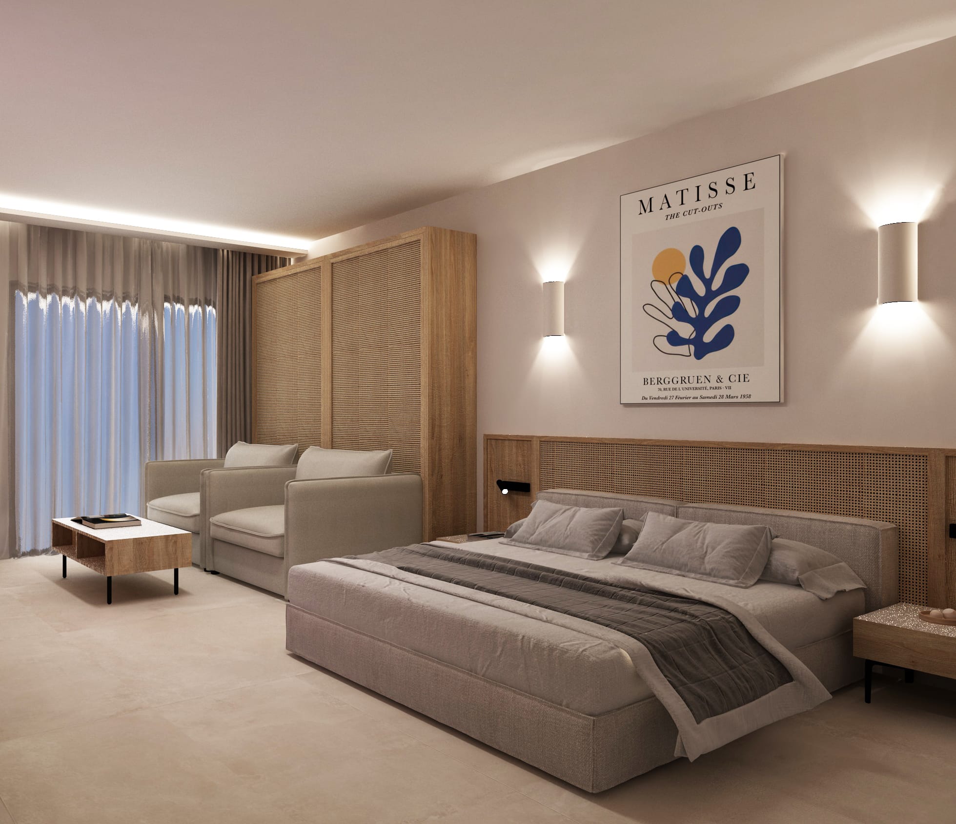 a room with a bed and a couch